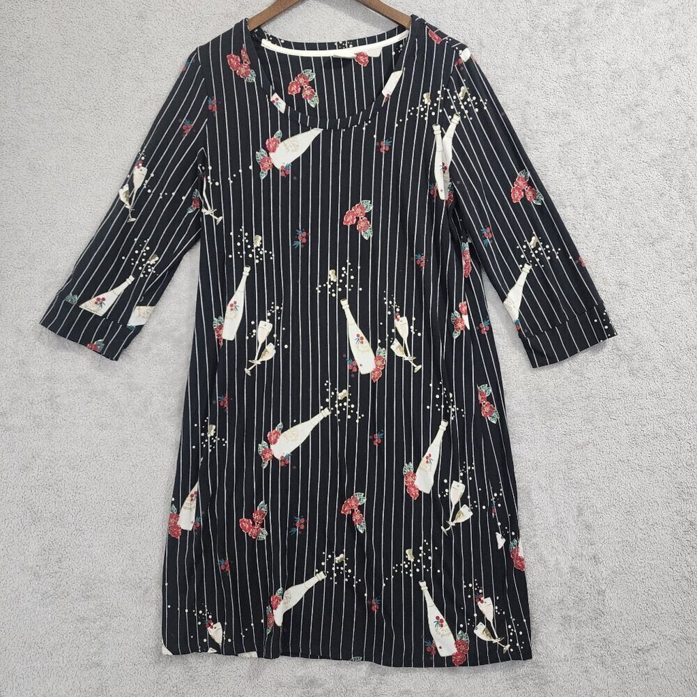 Soma Womens Black Floral Stripe Celebration Printed Midi Shift Dress M   JCT